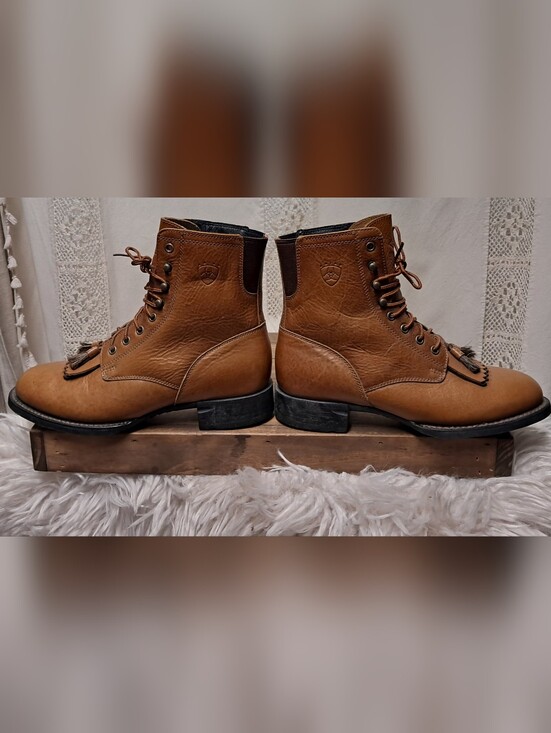 Ariat Shoes - Vintage Ariat Cobalt Lacer Leather Western Boots Tan Tassel Kiltie Size 7